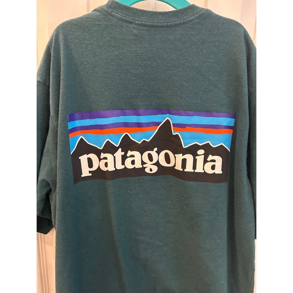 Patagonia T-Shirt Teal Responsibili-Tee P-6 Logo Graphic Recycled Mens XS
